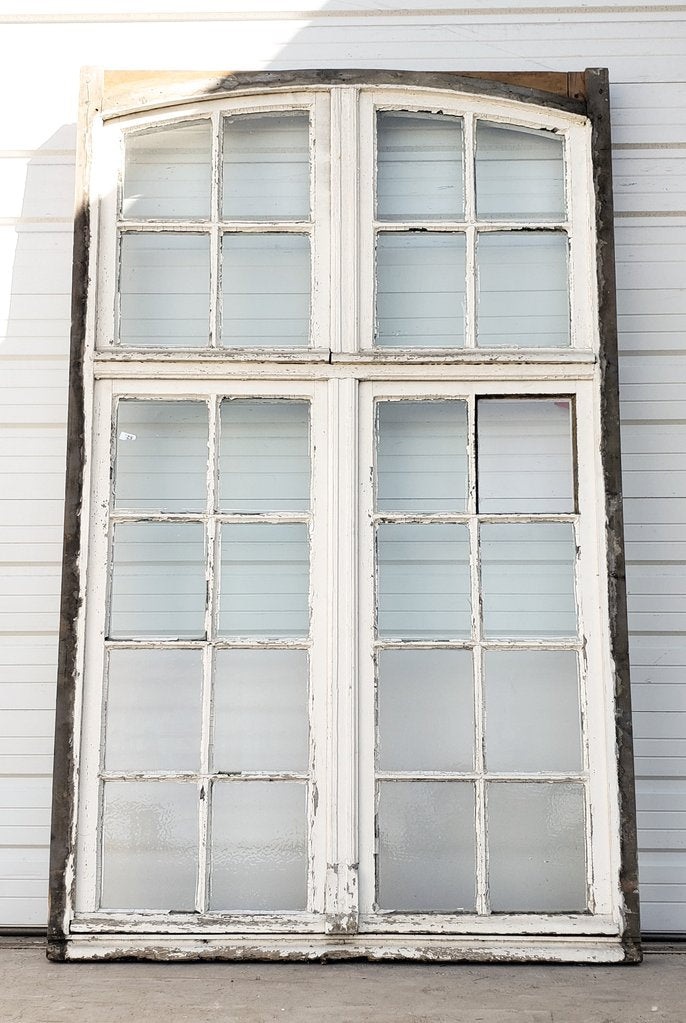 24 Pane Arched Wooden Window with Transom