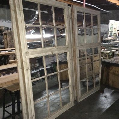 Industrial Wooden Window Mirror