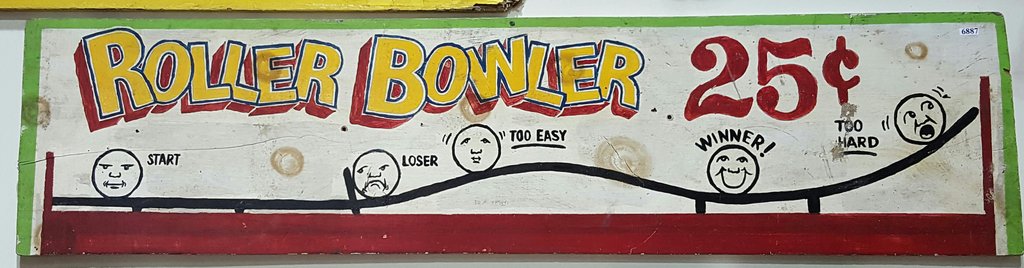 Roller Bowler Wood Carnival Sign