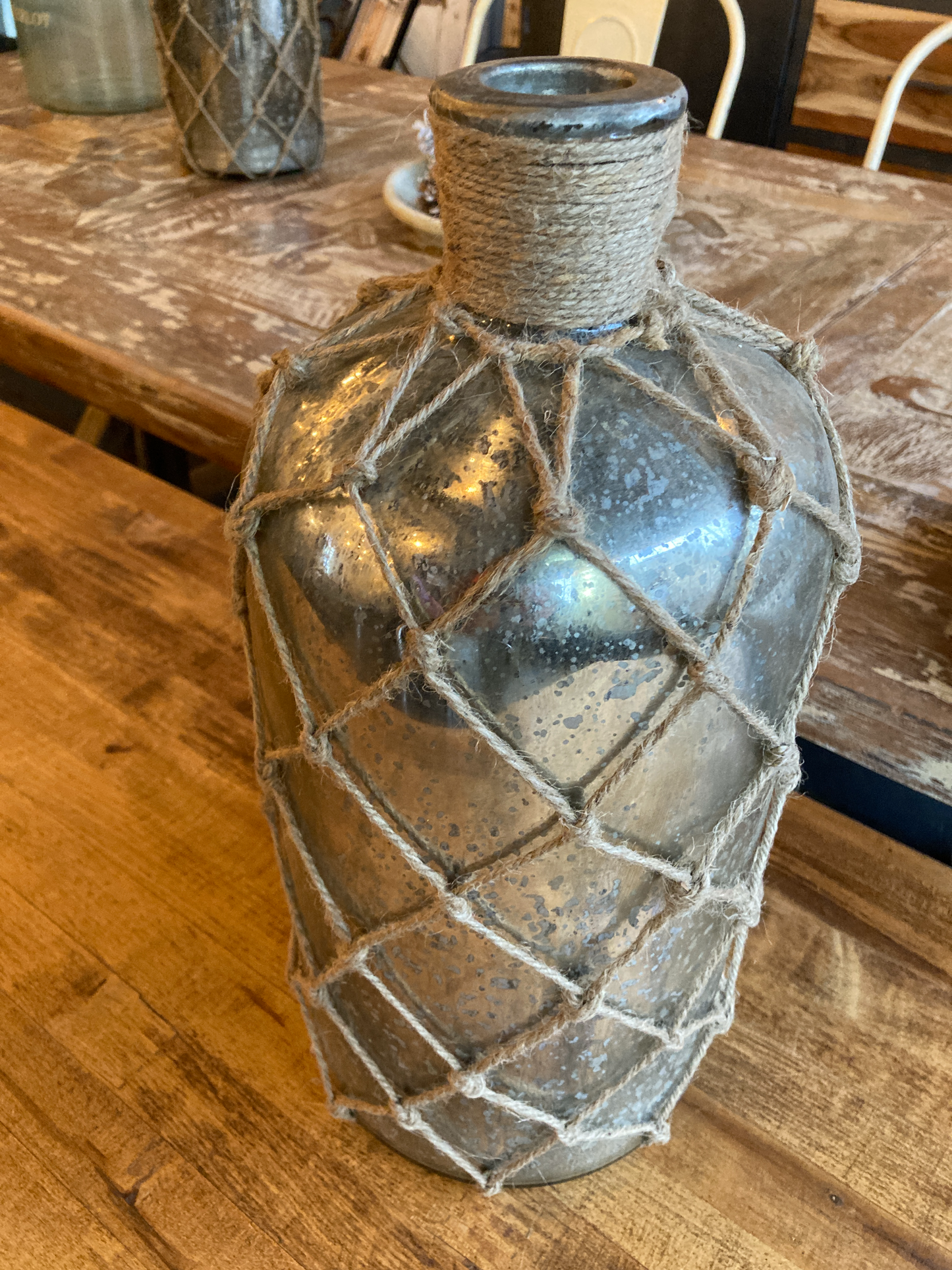 Mercury Glass Bottle with Netting