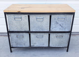 6 Drawer Iron Sideboard/Console with Wood Top
