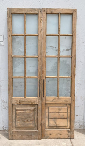 Pair of 8 Lite White & Natural Wood French Doors