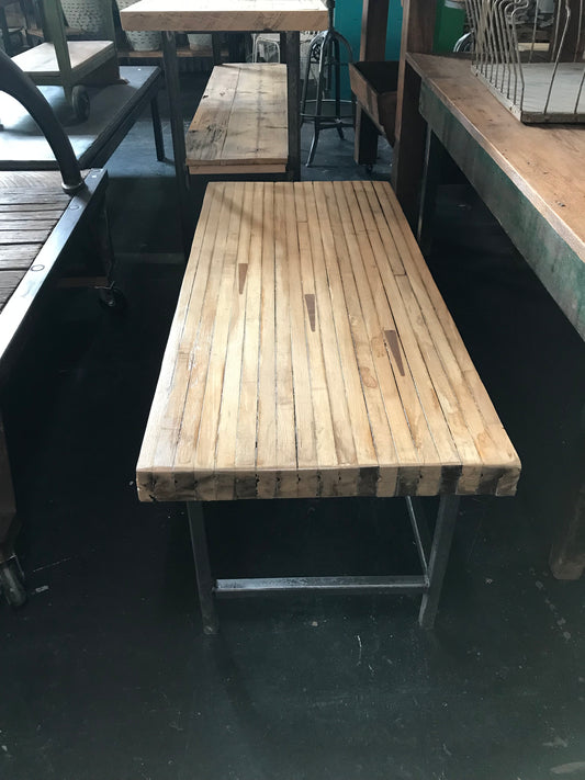 Bowling Alley Wood Coffee Table with Industrial Metal Legs