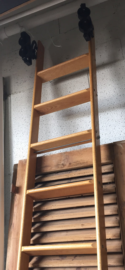 Wood Library Ladder on Wheels