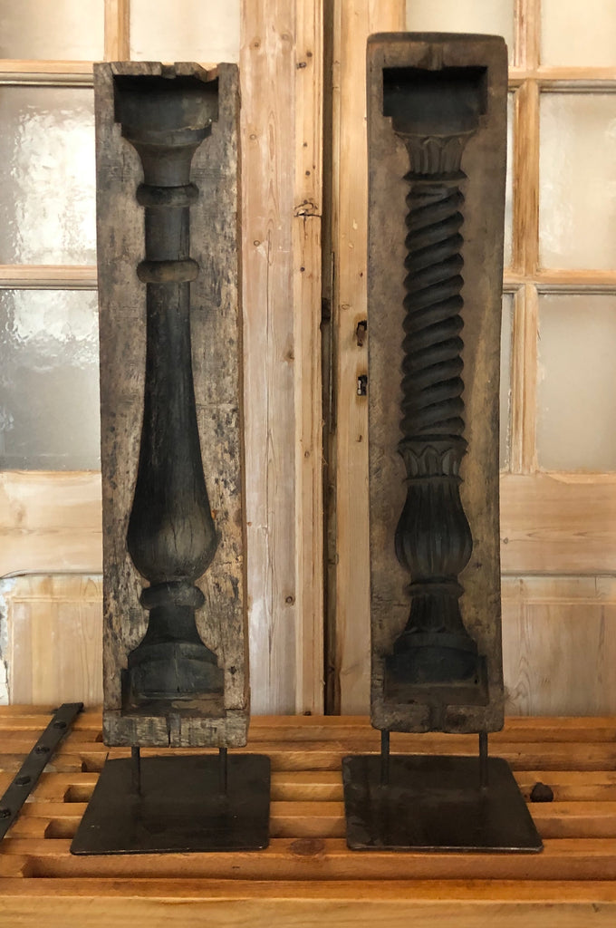 Small Carved Wood Molds with Iron Stand