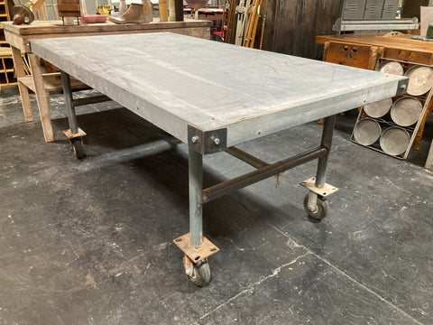 Galvanized Top Table on Wheels