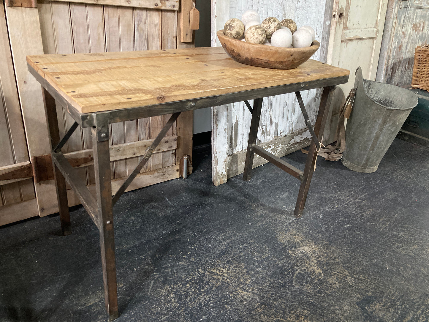 Folding Island/Table with Wood Top & Metal Base