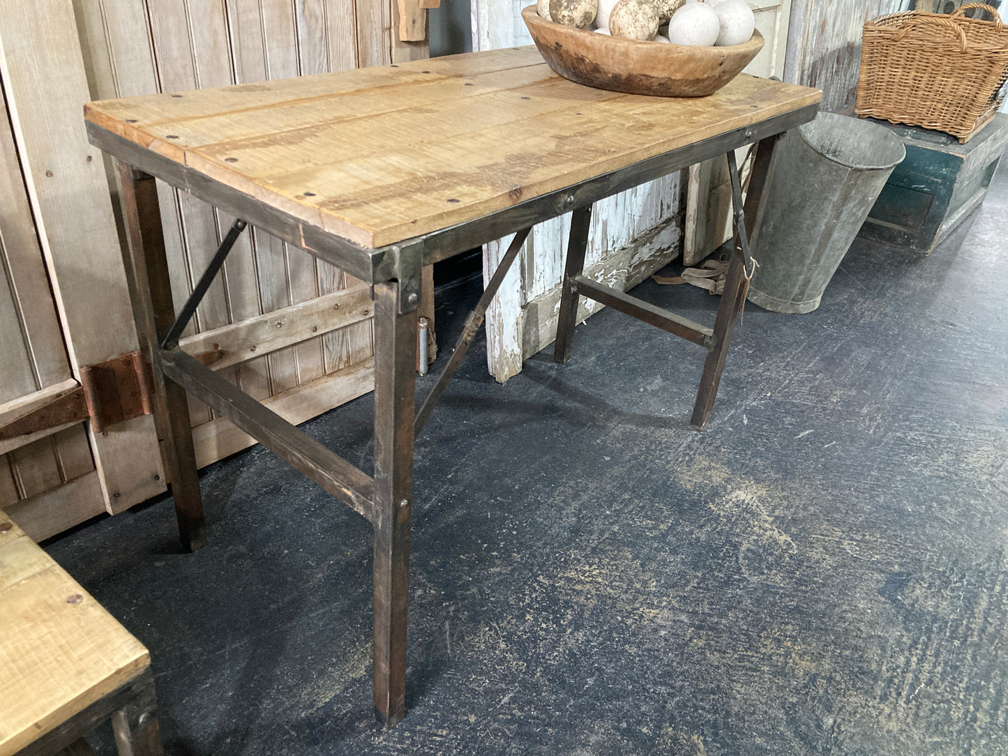 Folding Island/Table with Wood Top & Metal Base