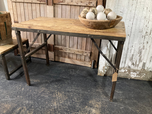 Folding Island/Table with Wood Top & Metal Base