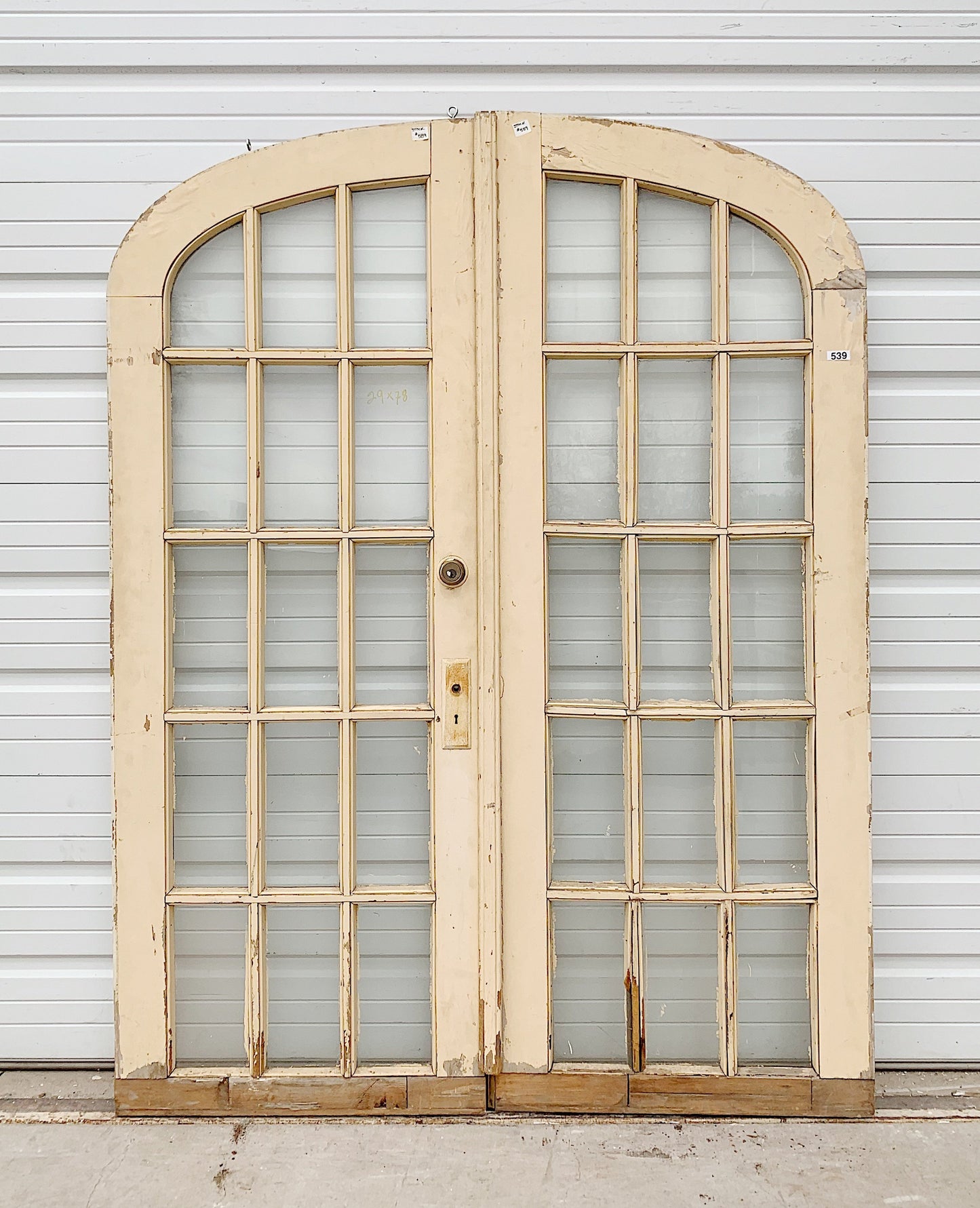 Pair of 15 Lite Painted Arched Antique French Doors