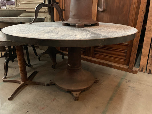 Round Zinc Table with Industrial Base