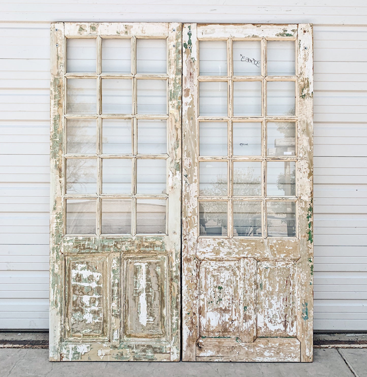 Pair of 2 Panel 15 Lite Painted Wood French Doors