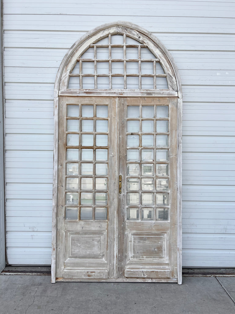 Pair of Bleached Wood Doors w/ Arched Top