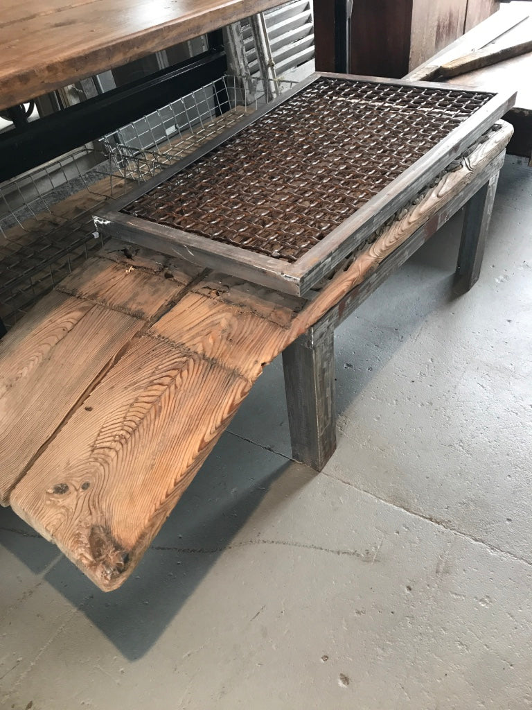 Stone coffee table with wood over hang